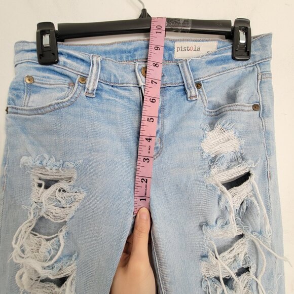 Pistola Revolve Blue Ripped Distressed Slim Fit Cotton Light Wash Denim Jeans 25 - Picture 5 of 10